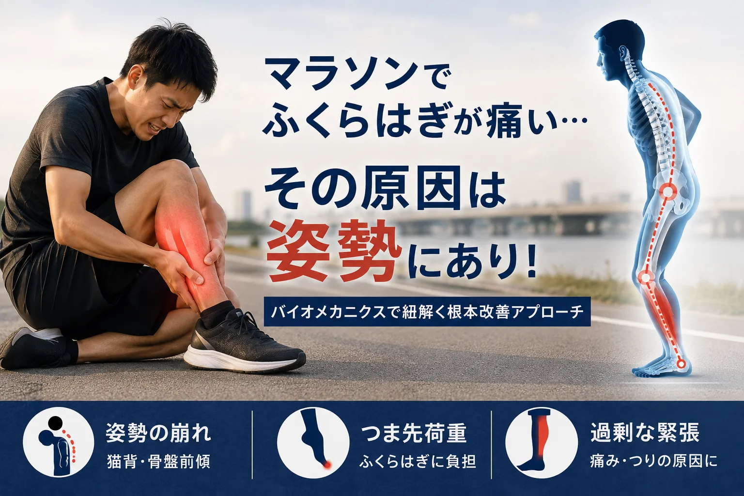 マラソンでふくらはぎが痛い！その原因は走る前の姿勢にあり！プロが教える根本改善のバイオメカニクス