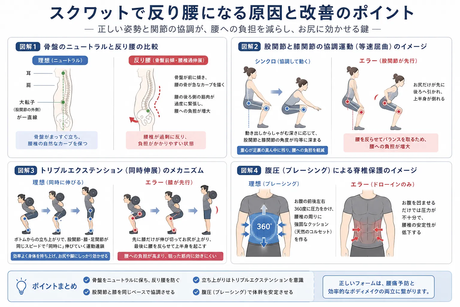 スクワットで反り腰になる原因とは?腰痛を防ぎお尻に効かせる改善法